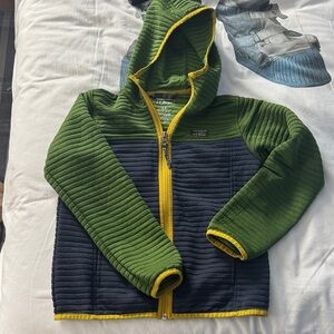 L.L. Bean Kids Hoodie in Green and Navy with Yellow Trim